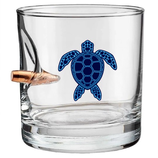 Blue Neon Lava Sea Turtle Design Bullet Whiskey Glasses