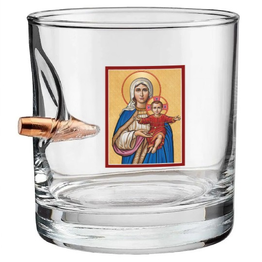 Holy Rosary Virgin Mary Catholic Rosary Bullet Whiskey Glasses