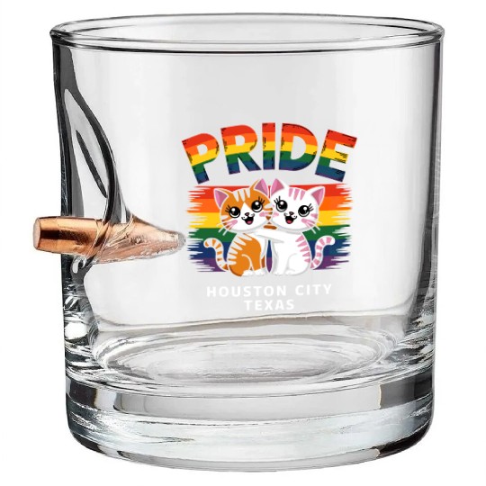 Pride Month Houston City Texas USA Rainbow Flag LG Bullet Whiskey Glasses