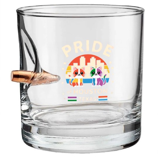 Pride of Houston City Texas USA Rainbow Flag Bullet Whiskey Glasses