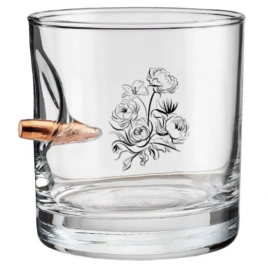 Elegant Floral Sketch with Peonies and Lilies Bullet Whiskey Glasses