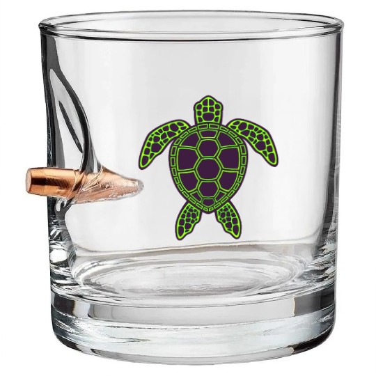 Green Neon Lava Sea Turtle Design Bullet Whiskey Glasses