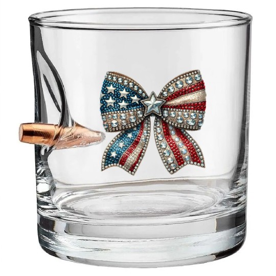 Patriotic Rhinestone Bow Bullet Whiskey Glasses