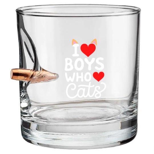 I Love Boys Who Love Cats Cat Mom Owner Bullet Whiskey Glasses