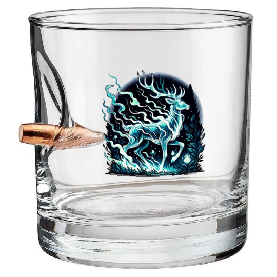Ethereal Stag in Mystical Forest Moonlight Bullet Whiskey Glasses