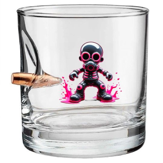Neon Wasteland: The Cyberpunk Gas Mask Warrior Bullet Whiskey Glasses