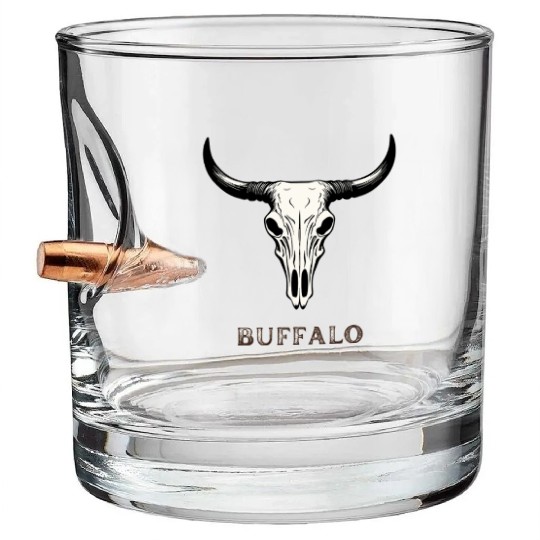 Buffalo Skull Art Bullet Whiskey Glasses