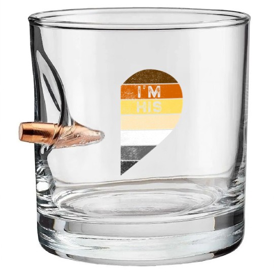 Bear Pride Couple Heart I'm His He's Mine Matching Bullet Whiskey Glasses