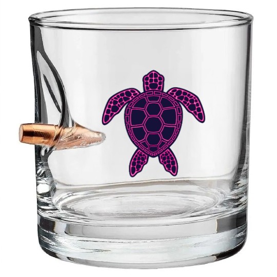 Hot Pink Neon Lava Sea Turtle Design Bullet Whiskey Glasses