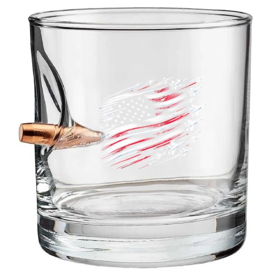Patriotic Red Blue Us Flag Fighter Jets Bullet Whiskey Glasses