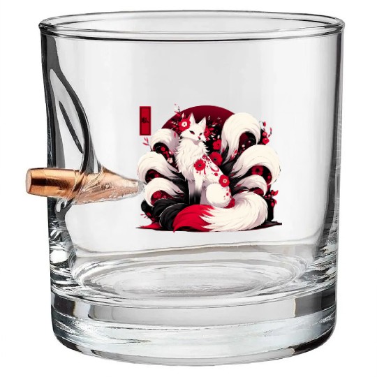 Kitsune Fox Red spider lily Flowers Japanese Nine Bullet Whiskey Glasses