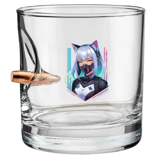 Cyberpunk Girl Cat Ears Bullet Whiskey Glasses