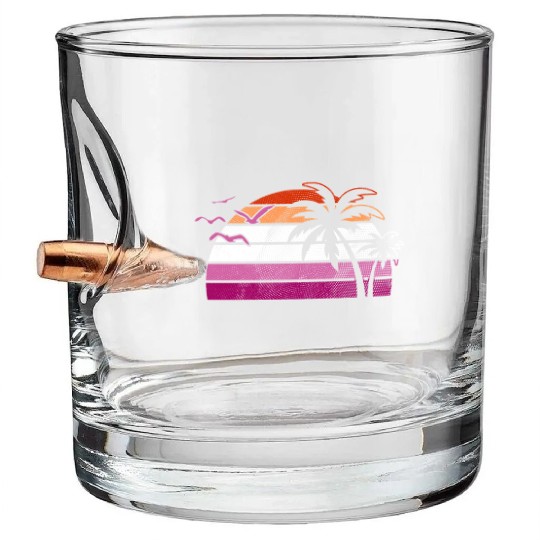 Retro Sunset Palm Trees Lesbian Pride Aesthetic Bullet Whiskey Glasses
