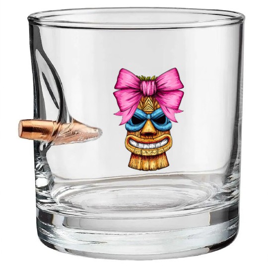 Coquette Bow Tiki Luau Hawaiian Hawaii Tiki Mask Bullet Whiskey Glasses