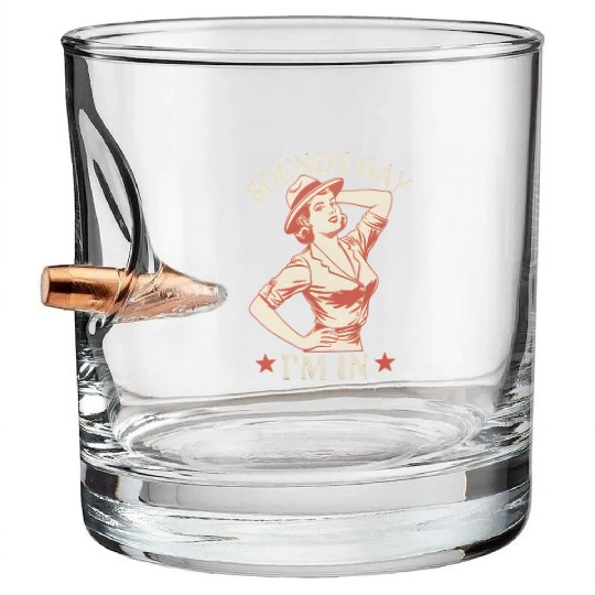 Sounds Gay I'm In Lesbian Cowgirl Howdy LGBTQ Bullet Whiskey Glasses