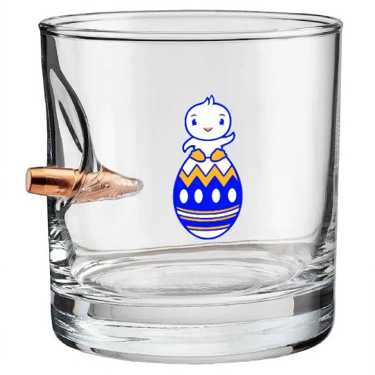 Chick Sits On Giant Easter Egg Waving Easter Sweet Bullet Whiskey Glasses