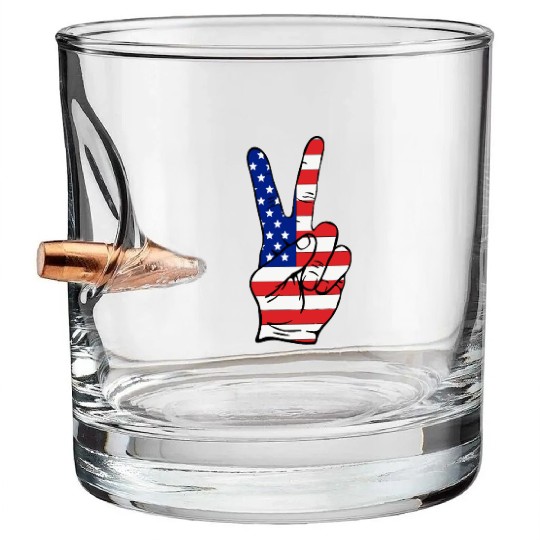American Flag Peace Sign Patriotic Victory Han Bullet Whiskey Glasses