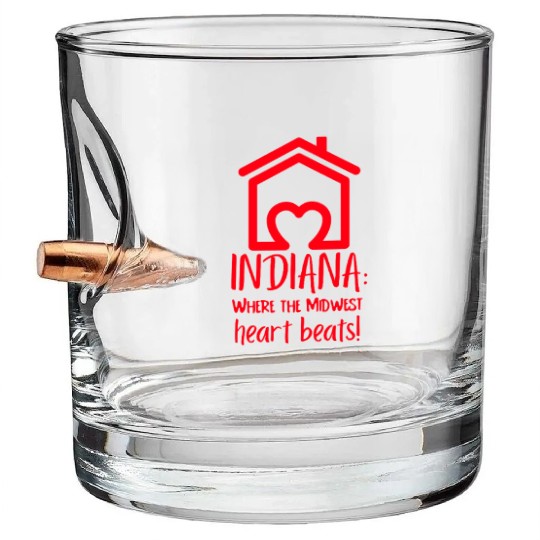 Indiana Where The Midwest Heart Beats! Bullet Whiskey Glasses