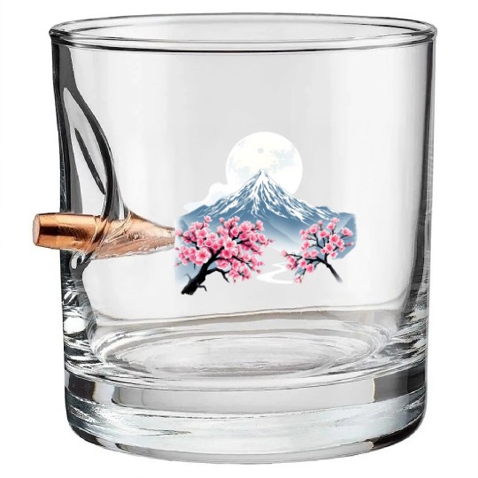Japanese mount fuji Sakura tree Cherry blossom Bullet Whiskey Glasses