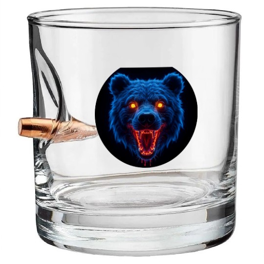 BEAR Roaring in fluo blue with yellow eyes Bullet Whiskey Glasses