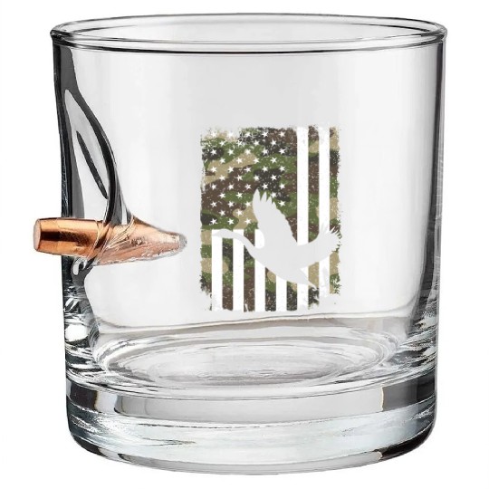 Goose Hunting Camo US Flag For Hunter Camouflage Bullet Whiskey Glasses