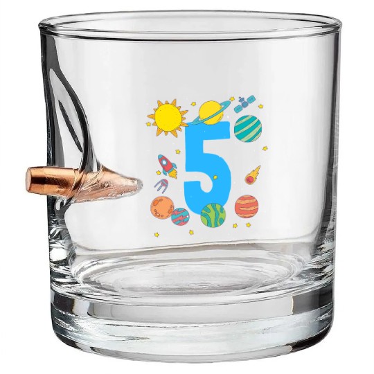 Birthday Space Themed Number Five Adventure Bullet Whiskey Glasses