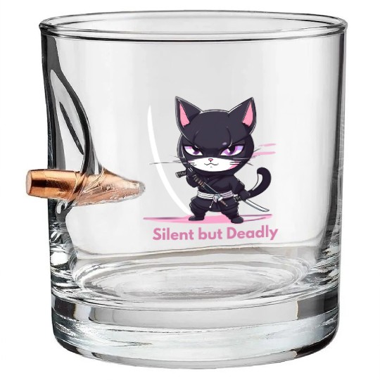 Silent But Deadly – Chibi Ninja in Action Bullet Whiskey Glasses