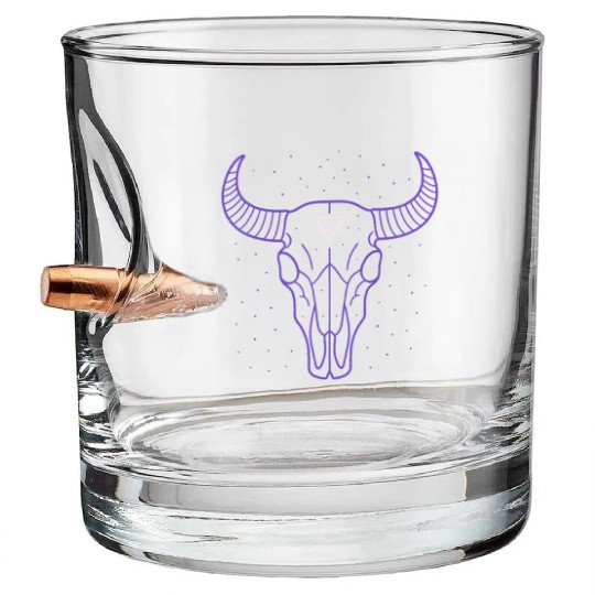 Earth Symbol Bull Skull | Mystic Minimal Art Bullet Whiskey Glasses