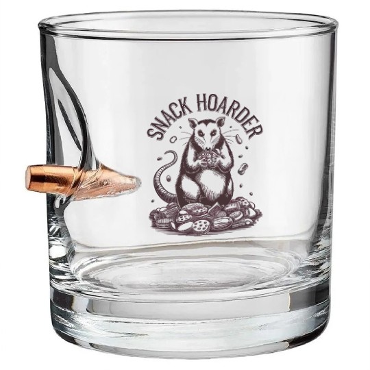 Snack Hoarder Opossum Fun Illustration Bullet Whiskey Glasses