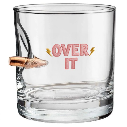 Over It Embroidered Pastel Puff Lettering Bullet Whiskey Glasses