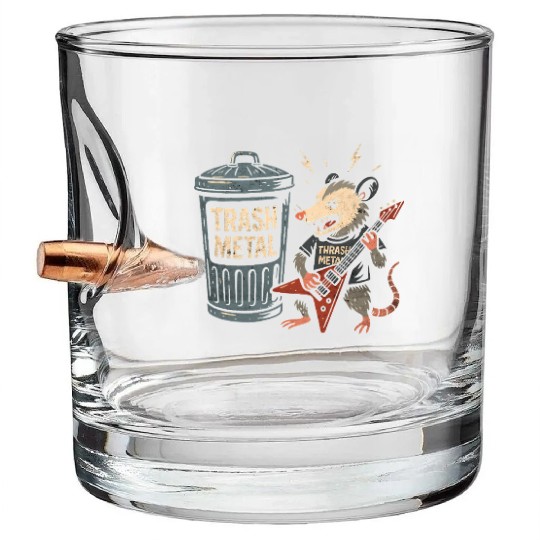 Funny Opossum Thrash Metal Guitar Vintage Pun Bullet Whiskey Glasses