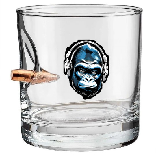 Urban Gorilla with Headphones Art Bullet Whiskey Glasses