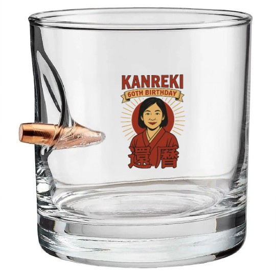 Kanreki 60th Birthday Design – Japanese Woman in Bullet Whiskey Glasses