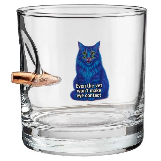 Psychedelic Four-Eyed Cat – Vet Approved Chaos Bullet Whiskey Glasses