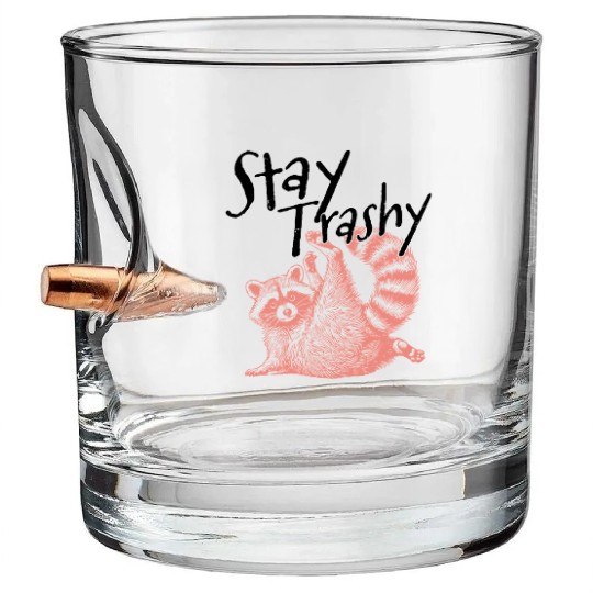 Stay Trashy Raccoon – Funny Meme Bullet Whiskey Glasses