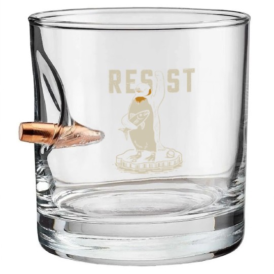 Funny Protest Against Tariffs Resist Penguin Bullet Whiskey Glasses
