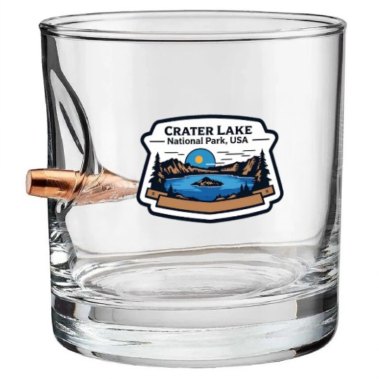 Crater Lake National Park Southern Oregon USA Logo Bullet Whiskey Glasses