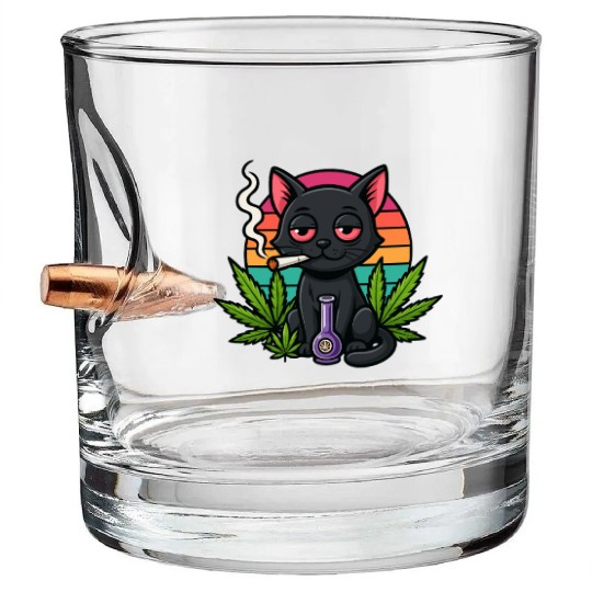 Cute Cat Smoking Weed Bullet Whiskey Glasses