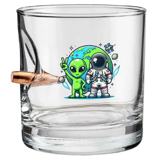 Alien Astronauts In Space Bullet Whiskey Glasses
