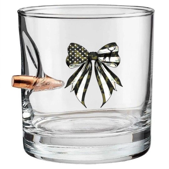 Coquette Bow Deer Hunting Camouflage US Flag Pride Bullet Whiskey Glasses