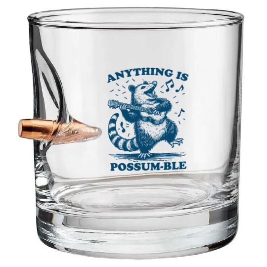 Anything is Possum ble Possum Playing Guitar Bullet Whiskey Glasses