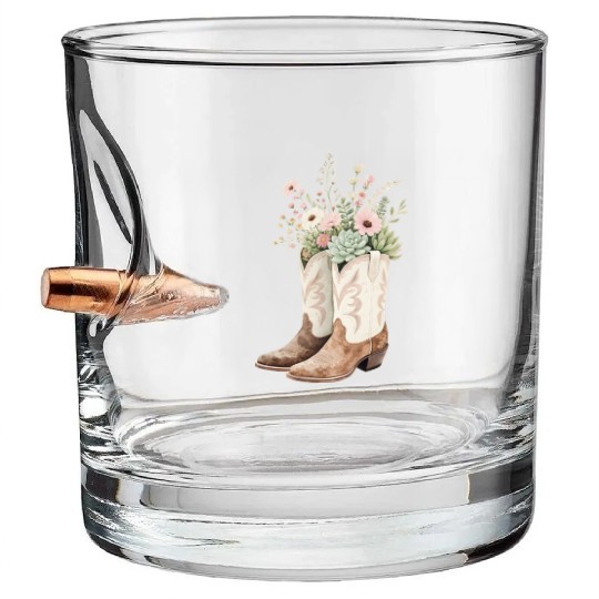 Boho Bloom Boots: Wildflower Cowgirl Style Bullet Whiskey Glasses