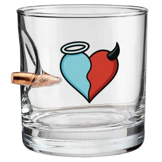 Divided Heart Good and Evil Contrast Angel, Devil Bullet Whiskey Glasses