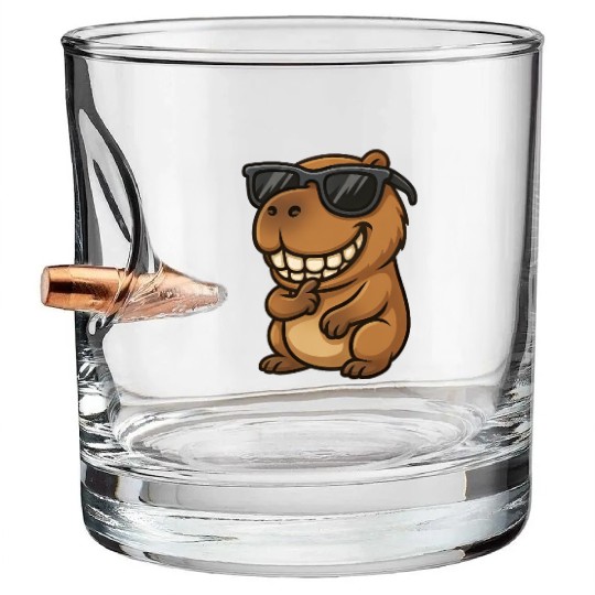 Cool capybara guinea pig sunglasses smile Bullet Whiskey Glasses