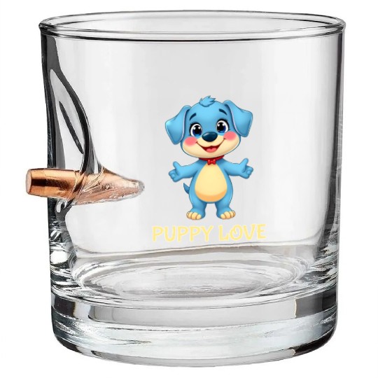 Blue Puppy Love Cartoon - Playful Pet Character Bullet Whiskey Glasses