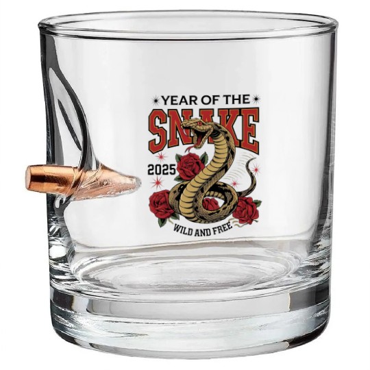 Snake Year of the Snake 2025 Tattoo Design Bullet Whiskey Glasses