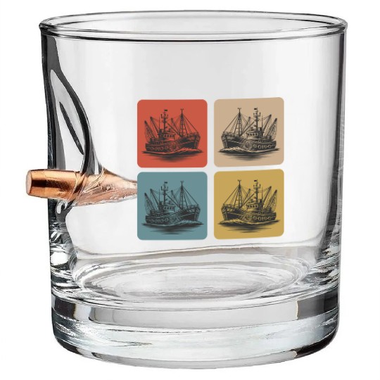 Vintage fishing boat - Maritime Nostalgia Bullet Whiskey Glasses