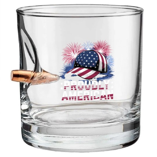 Proudly American Hat With Fireworks and Stars Bullet Whiskey Glasses