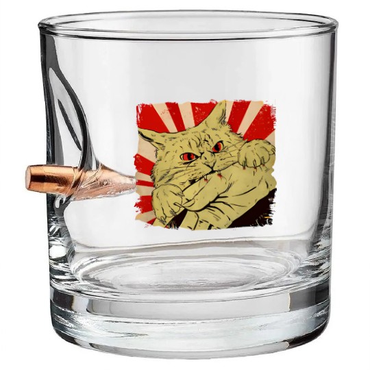Funny Cat Angry Kitty Japanese Anime Cat Bite Cat Bullet Whiskey Glasses