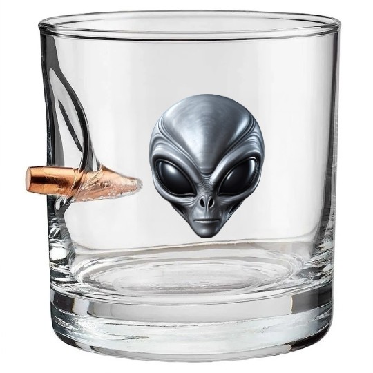 Small Grey Alien Extraterrestrial ET Being Bullet Whiskey Glasses